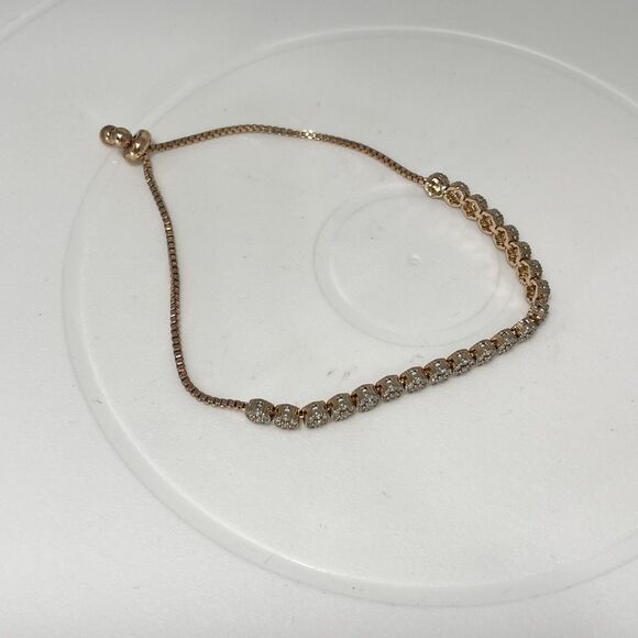 Rose Gold Tone Adjustable Slider Bracelet Clear Rhinestone Cluster 9 Inch - Picture 7 of 7